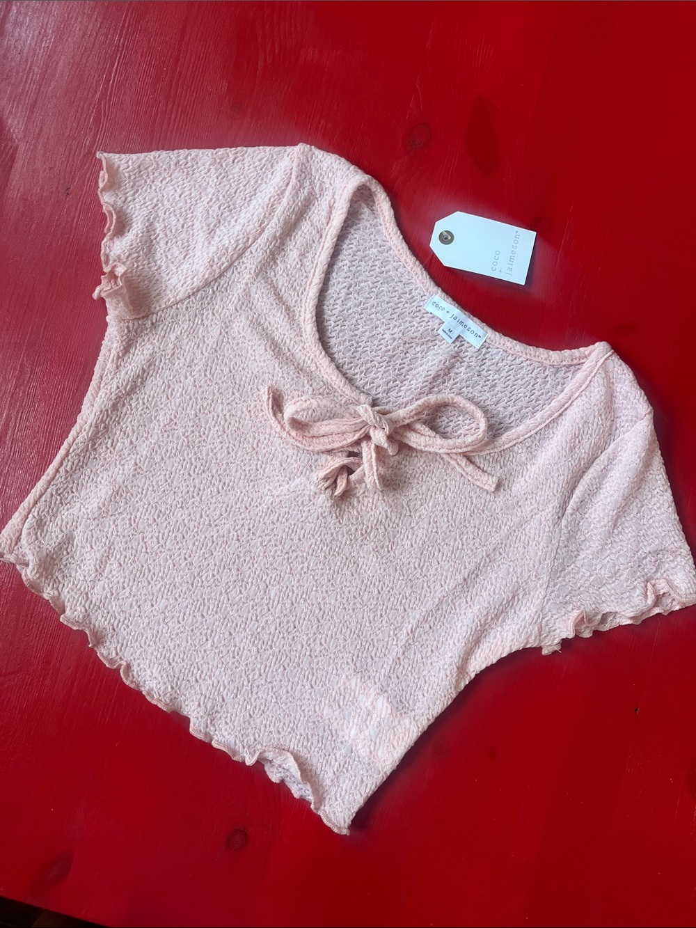 Coterie Pink Textured Tie-Front Crop Top